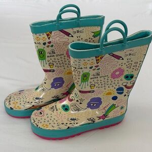 Colorful Art School Inspired Kids' Rain Boots size 2